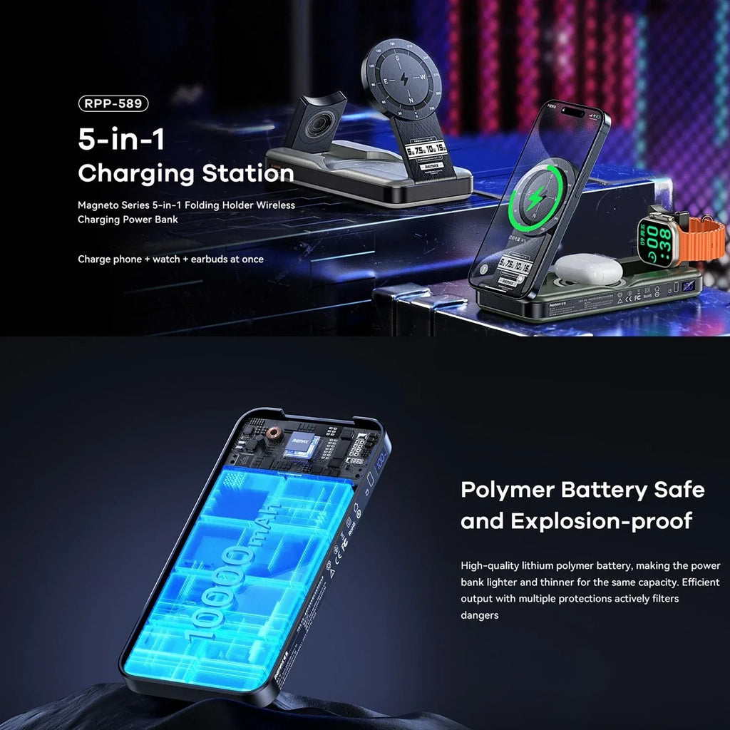 REMAX Multi-Device Wireless Charging Power Bank with Digital Display