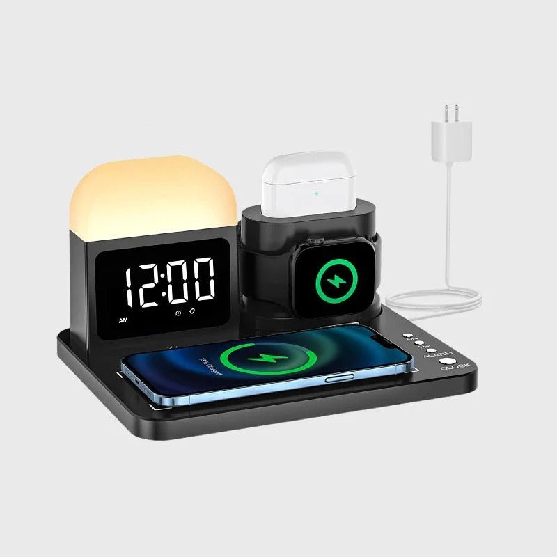 5-in-1 Wireless Charging Station with Night Light &amp; Alarm