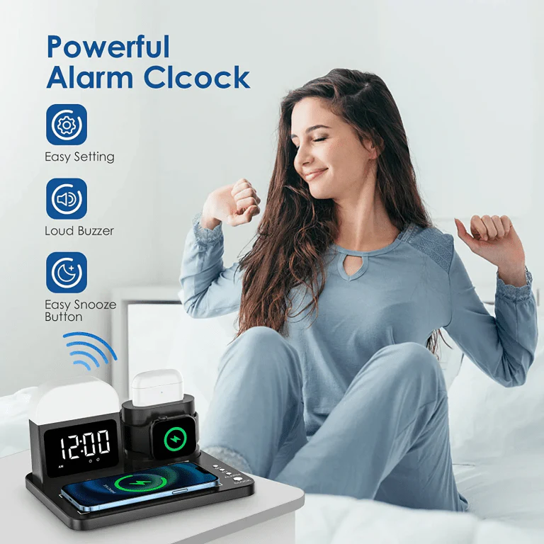 5-in-1 Wireless Charging Station with Night Light &amp; Alarm