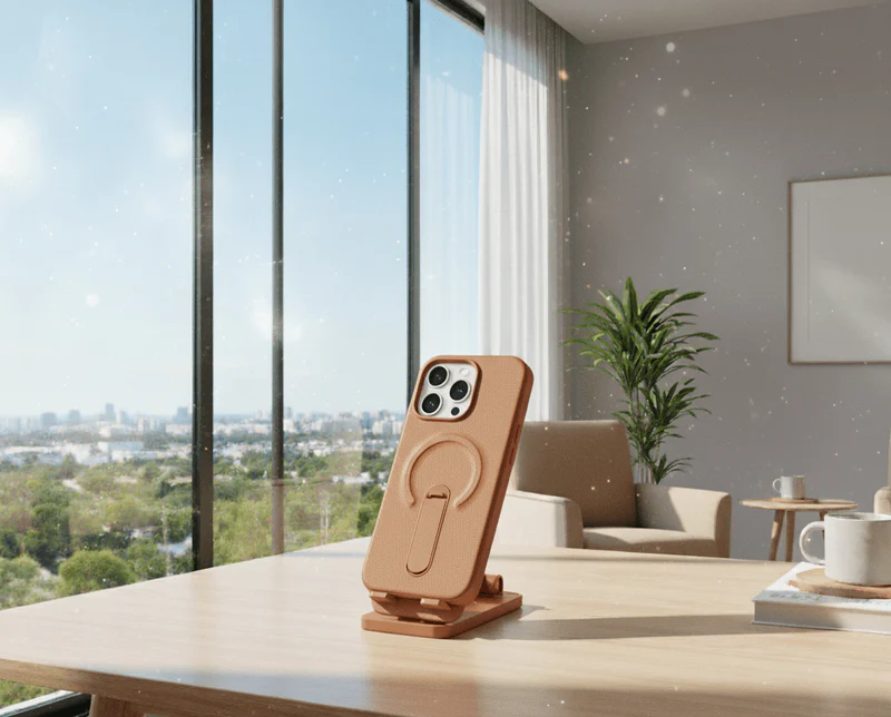 Luxury Leather MagSafe Case with Ring Kickstand for iPhone